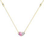 Gold Double Heart-925 silver necklace - Pink
