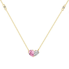 Gold Double Heart-925 silver necklace - Pink