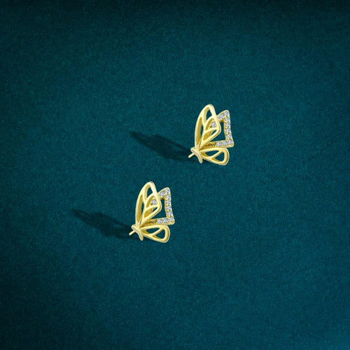 Gold Earring in the shape of a Flying Butterfly - 925 Sterling Silver - fathyibrahim