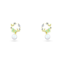 Gold Earring with Pearls and Sparkling Zircon - 925 sterling silver - fathyibrahim