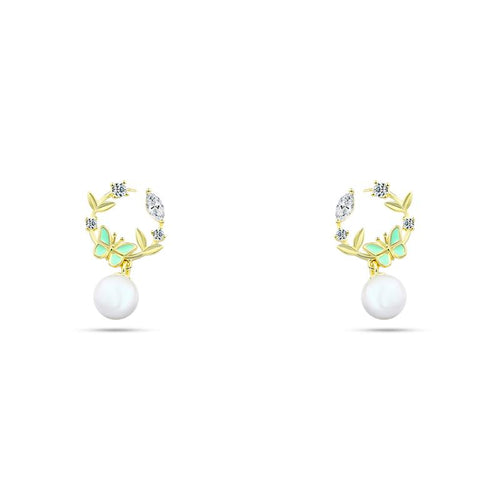 Gold Earring with Pearls and Sparkling Zircon - 925 sterling silver - fathyibrahim