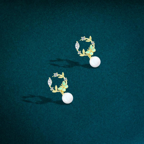 Gold Earring with Pearls and Sparkling Zircon - 925 sterling silver - fathyibrahim