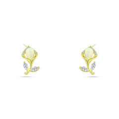 Gold Flower Earring with Pearls and Sparkling Zircon - 925 Sterling Silver - fathyibrahim
