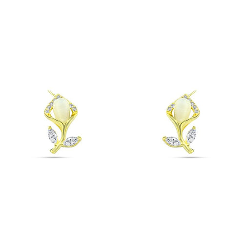 Gold Flower Earring with Pearls and Sparkling Zircon - 925 Sterling Silver - fathyibrahim