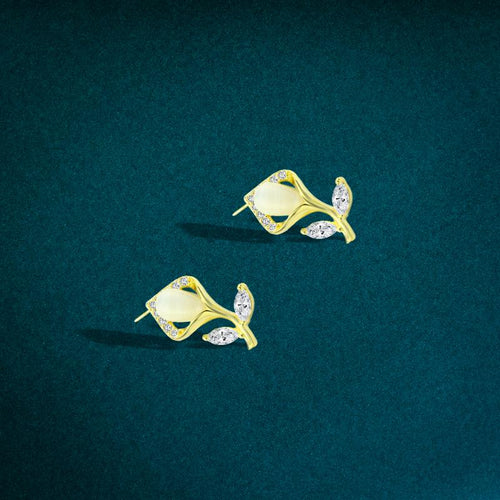 Gold Flower Earring with Pearls and Sparkling Zircon - 925 Sterling Silver - fathyibrahim