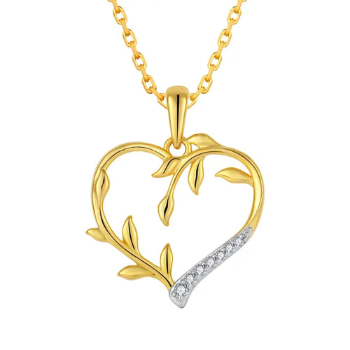 Gold heart and leaves - 925 Silver necklace