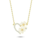 Gold Heart with Flowers – 925 Silver Necklace - Gold - NECKLACES
