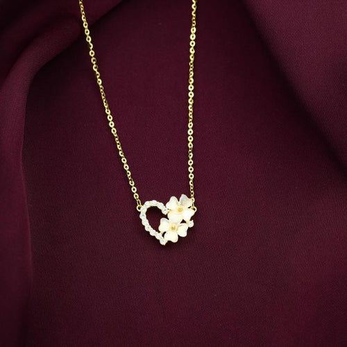 Gold Heart with Flowers – 925 Silver Necklace - Gold - NECKLACES