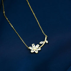 Gold-Plated Zircon Rose - 925 Silver Necklace - NECKLACES