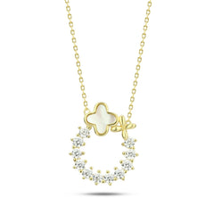 Gold Zircon Circle 925 Silver Necklace - Transparent - NECKLACES