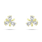 Golden Flower Earring with Zircon Lobes - 925 Sterling Silver - Transparent