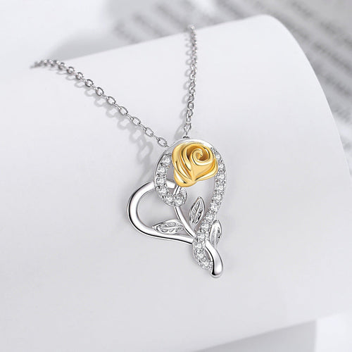 Golden Rose Heart-925 silver necklace - Transparent - NECKLACES