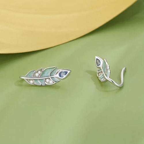 Green Feather Earring - 925 sterling silver - fathyibrahim