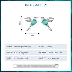Green Hummingbird Earring - 925 sterling silver - Light-Blue
