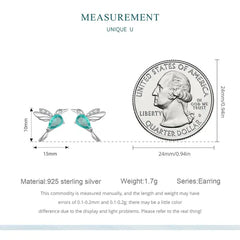Green Hummingbird Earring - 925 sterling silver - Light-Blue