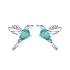 Green Hummingbird Earring - 925 sterling silver - Light-Blue