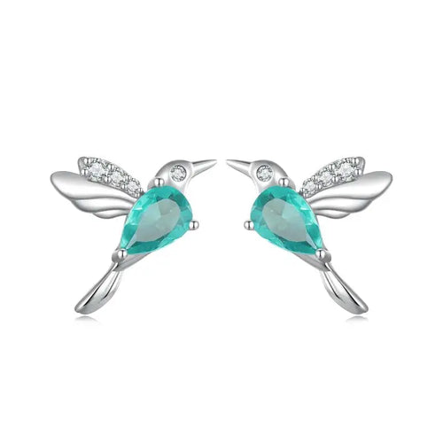 Green Hummingbird Earring - 925 sterling silver - Light-Blue