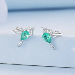 Green Hummingbird Earring - 925 sterling silver - Light-Blue