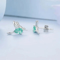 Green Hummingbird Earring - 925 sterling silver - Light-Blue