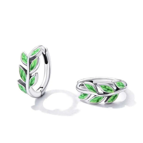 Green Leaf 925 hoop earrings - Green