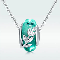 Green leaf 925 Silver Charm - Multi Color