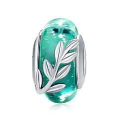 Green leaf 925 Silver Charm - Multi Color