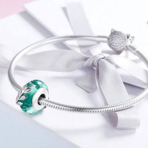 Green leaf 925 Silver Charm - Multi Color