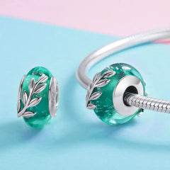 Green leaf 925 Silver Charm - Multi Color