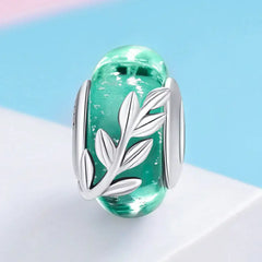 Green leaf 925 Silver Charm - Multi Color