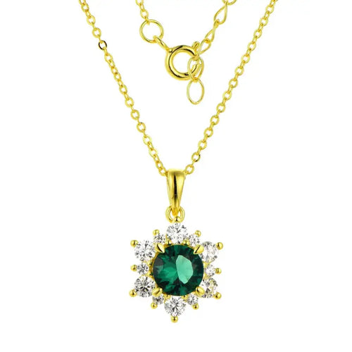 Green Zircon Sun 925 Silver Necklace - Multi Color - NECKLACES