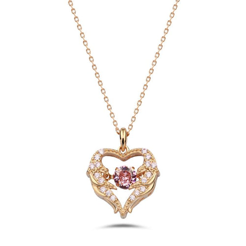 Guard Heart 925 Silver Necklace - Rose gold - Orange - NECKLACES