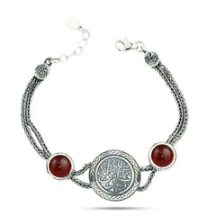 Handmade 925 Egyptian Silver Women Bracelet and agate stone - Brown