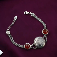 Handmade 925 Egyptian Silver Women Bracelet and agate stone - Brown