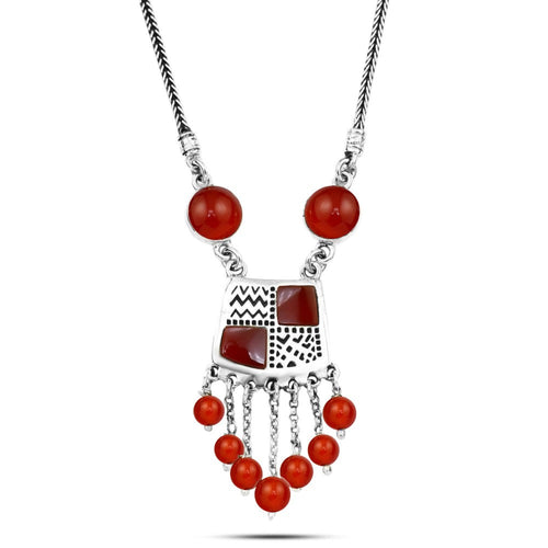 Handmade Arabic 925 Sterling Silver Necklace with Agate stone - Brown
