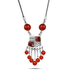 Handmade Arabic 925 Sterling Silver Necklace with Agate stone - Brown