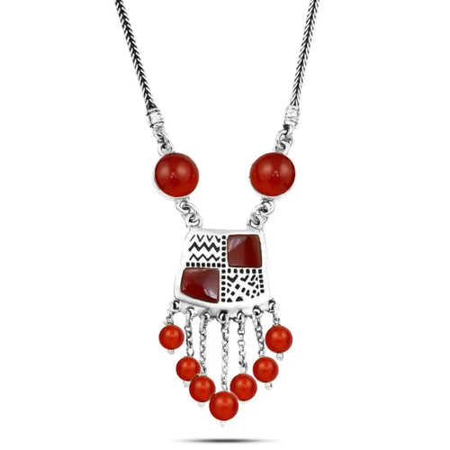 Handmade Arabic 925 Sterling Silver Necklace with Agate stone - Brown