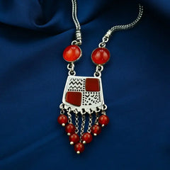 Handmade Arabic 925 Sterling Silver Necklace with Agate stone - Brown