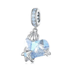 Heart and starfish charm - 925 sterling silver - Light-Blue
