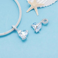 Heart and starfish charm - 925 sterling silver - Light-Blue