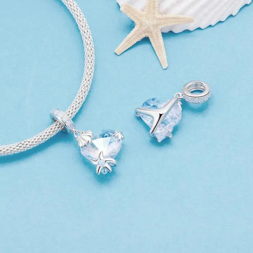 Heart and starfish charm - 925 sterling silver - Light-Blue