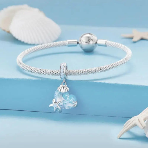 Heart and starfish charm - 925 sterling silver - Light-Blue