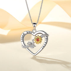 Heart and Sunflower 925 Silver Necklace - Transparent