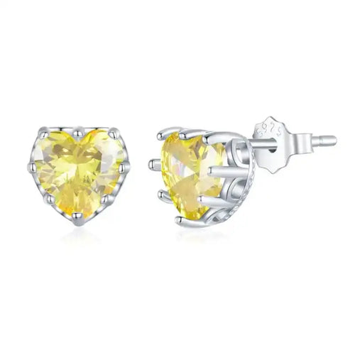 Heart Birthstone 925 Silver Earing - Yellow