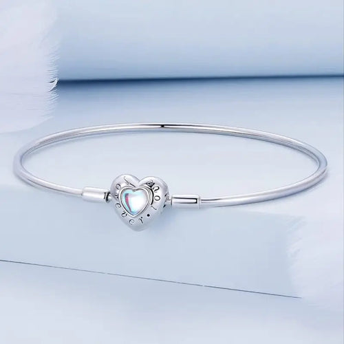 Heart Moonstone(Forever Love)925 Silver Charms Bangle - 17 / Multi Color - Bangels