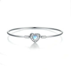 Heart Moonstone(Forever Love)925 Silver Charms Bangle - 17 / Multi Color - Bangels