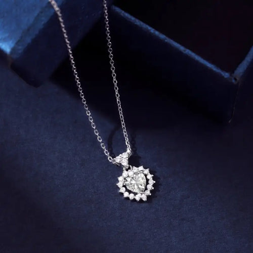 Heart of Sparkle 925 Sterling Silver Necklace - Transparent