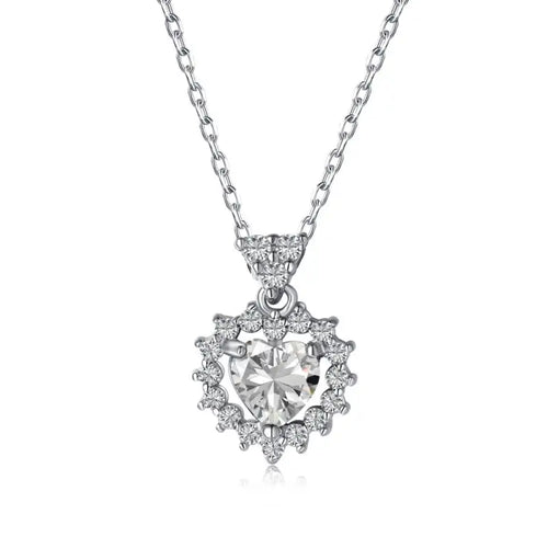 Heart of Sparkle 925 Sterling Silver Necklace - Transparent