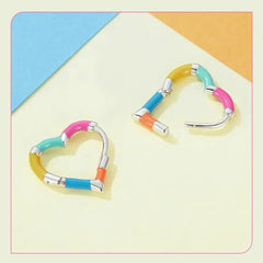 Heart Stud Earrings - 925 Sterling Silver - Multi Color