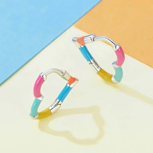 Heart Stud Earrings - 925 Sterling Silver - Multi Color