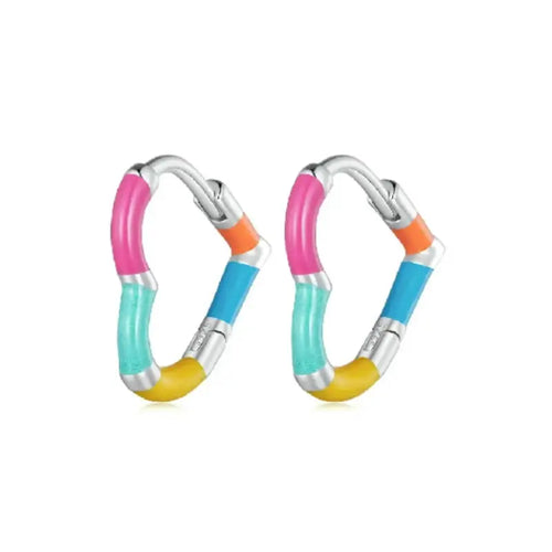 Heart Stud Earrings - 925 Sterling Silver - Multi Color